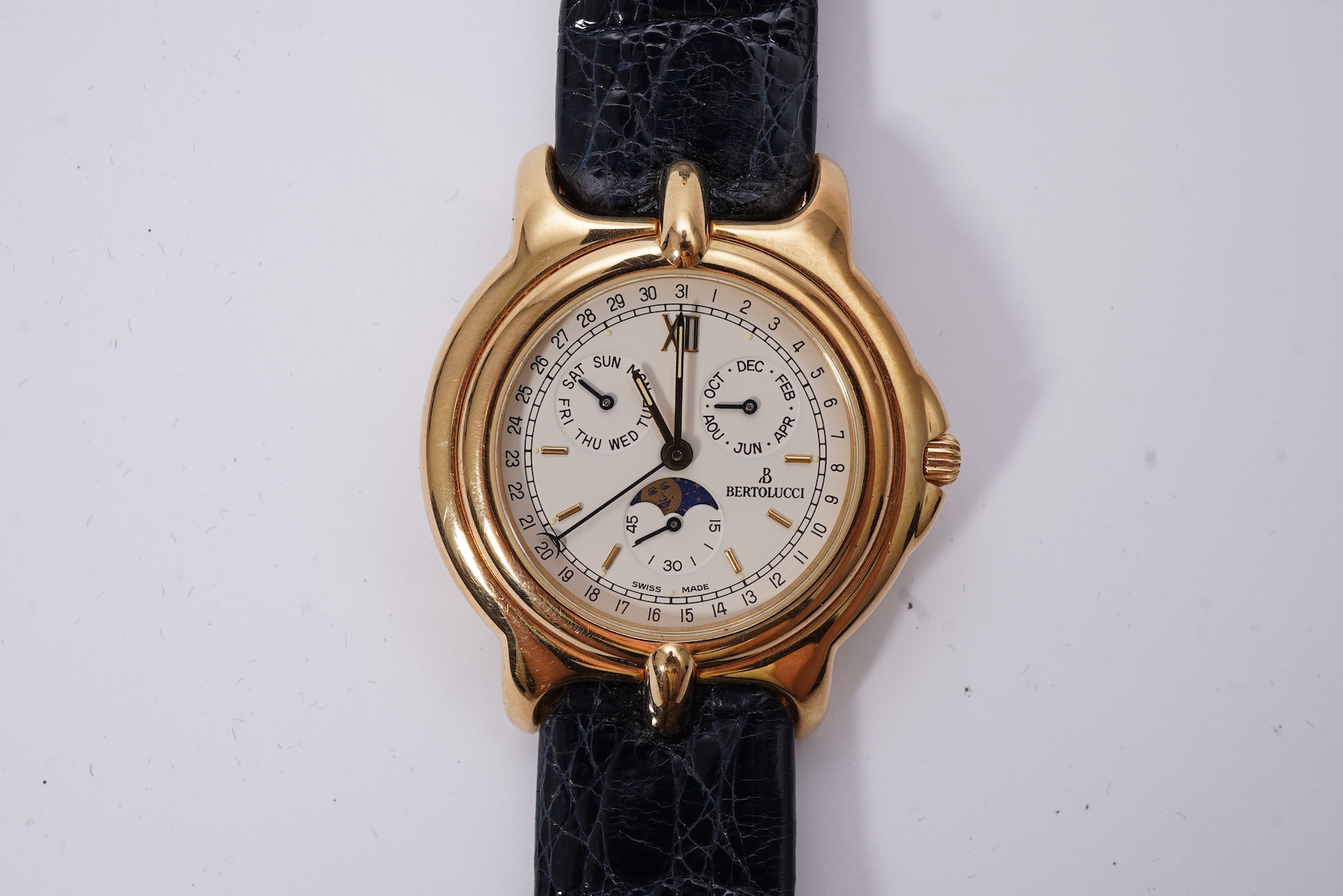 A gentleman's early 2000's 18ct gold Bertolucci Pulchra Calendar Moonphase quartz wrist watch